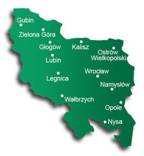 Ostrw Wielkopolski, Lubin, Wrocaw, Legnica, Namysw, Wabrzych, Opole, Nysa, Gubin, Zielona Gra, Gogw, Kalisz