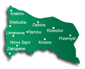 Krakw, Dbica, Rzeszw, Przemyl, Wieliczka, Tarnow, Krosno, Limanowa, Nowy Scz, Zakopane