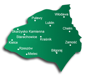 Kielce, Puławy, Włodawa, Lublin, Chełm, Kraśnik, Zamość, Mielec, Biłgoraj, Rzeszów, Skarżysko Kamienna, Starachowice