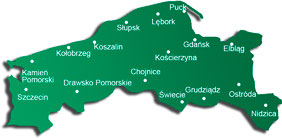 Kołobrzeg, Koszalin, Sławno, Słupsk, Lębork, Wejherowo, Puck, Gdańsk, Sopot, Gdynia, Elbląg, Braniewo, Malbork, Sztum, Kwidzyn, Świecie, Tuchola, Chojnice, Człuchów, Szczecinek, Drawsko Pomorskie, Łobez, Gryfice, Świdwin, Bytów, Kościerzyna